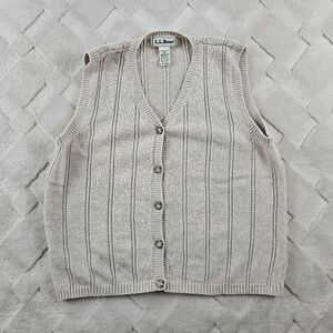 L.L. Bean Beige Knit Button-Up Sweater Vest